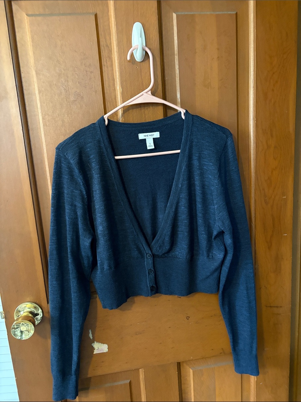 Nine West Women's Teal Cropped V-Neck Cardigan